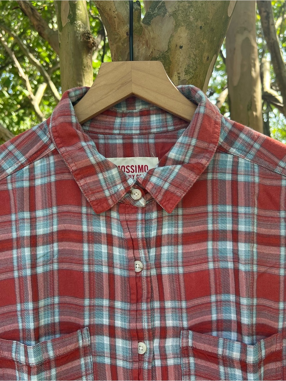 Mossimo Red & Blue Plaid Boyfriend Fit Long Sleeve Flannel Button Down Shirt XL - Picture 5 of 7